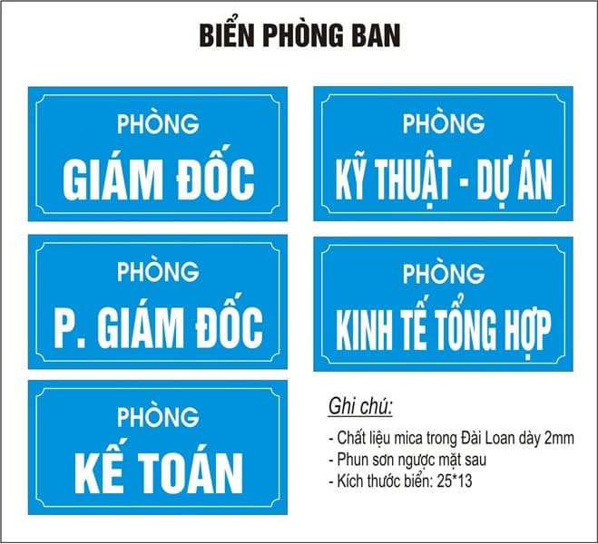 Biển phòng ban mica